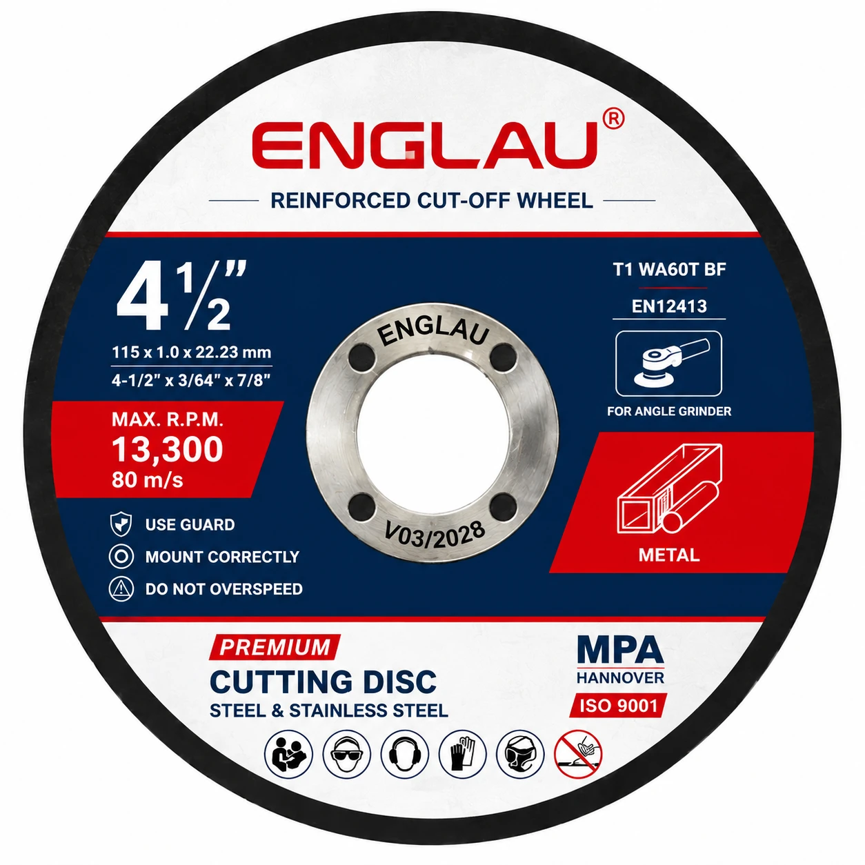 4 1/2 x 1/8 x 7/8 Inches Depressed Center Grinding Wheels for Angle, Power Tool, High-Speed Cutter, Workshop, Accessory